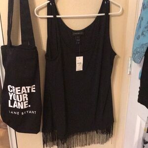NWT Lane Bryant Black Tank Top With Bottom Fringe Size 14/16